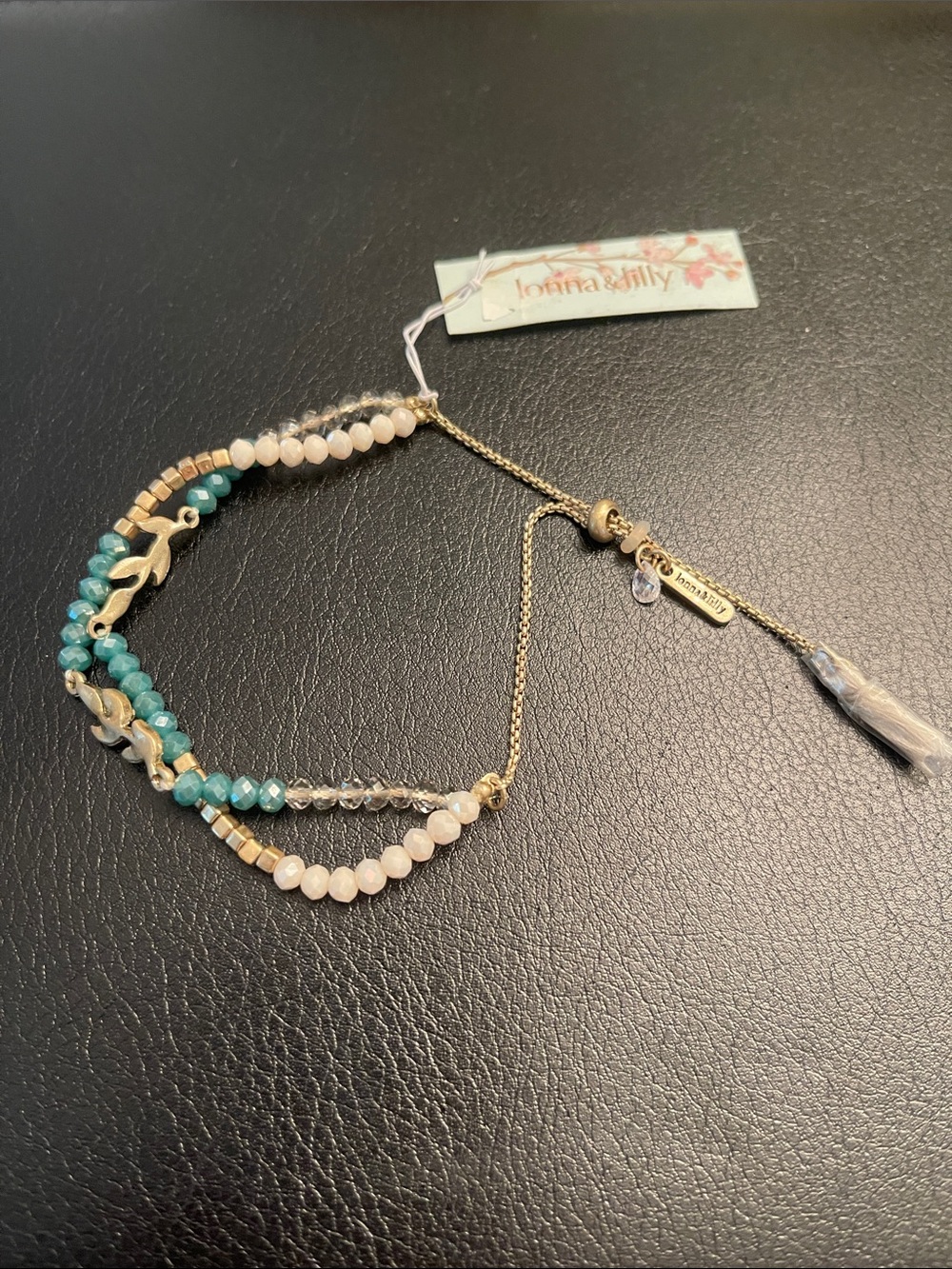 lonna & lilly Teal, Cream & Gold Multi-Strand Beaded Bracelet